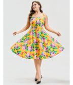 Plus Size Yellow Hibiscus Floral Print Heidi Dress - Unique Vintage - Womens, DRESSES, SWING