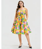 Plus Size Yellow Hibiscus Floral Print Heidi Dress - Unique Vintage - Womens, DRESSES, SWING