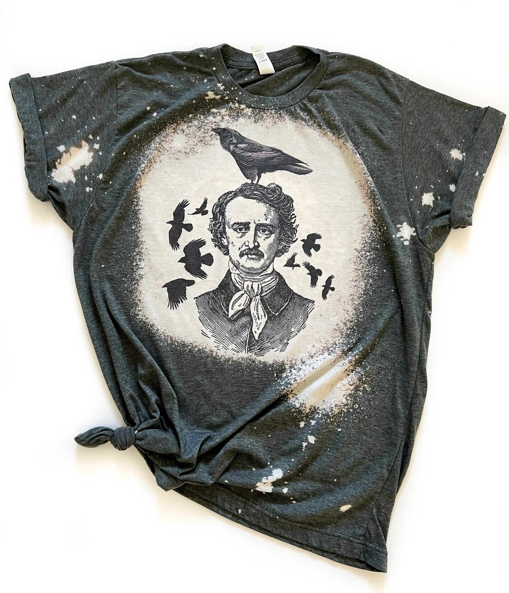 Poe Raven Unisex Bleached Graphic Tee - Unique Vintage - Womens, GRAPHIC TEES, TEES