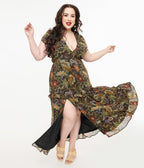 Polagram 1970s Autumn Floral Chiffon Maxi Dress - Unique Vintage - Womens, DRESSES, MAXI