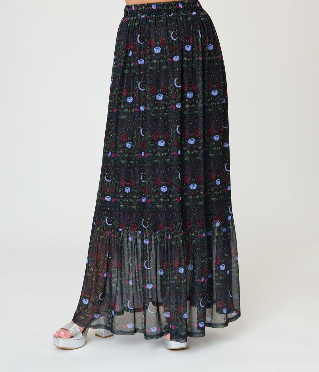 Practical Magic x Smak Parlour Midnight Garden Boho Maxi Skirt - Unique Vintage -