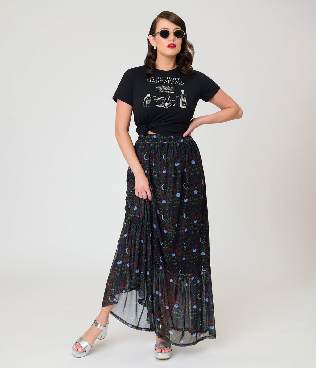 Practical Magic x Smak Parlour Midnight Garden Boho Maxi Skirt - Unique Vintage -