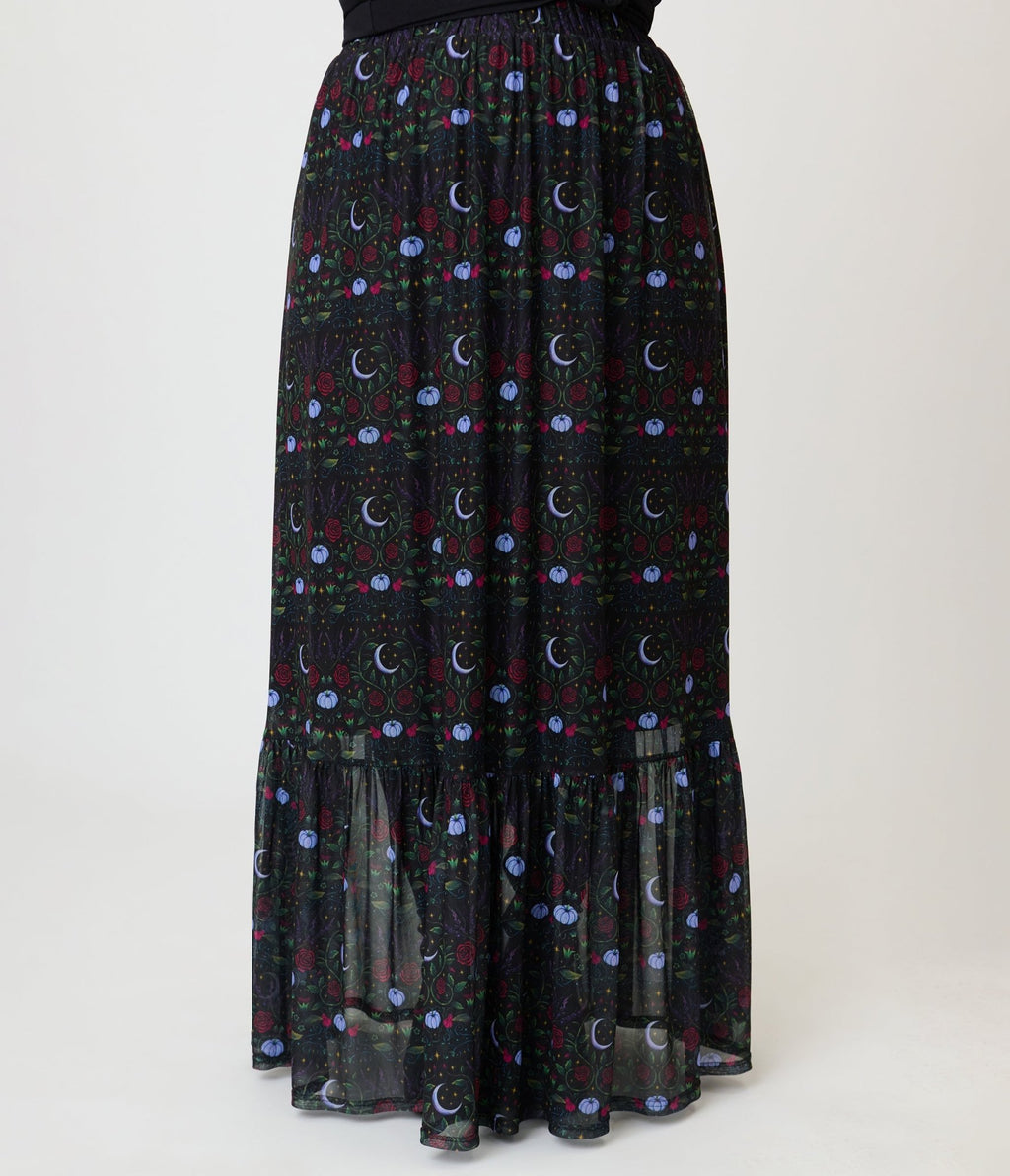 Practical Magic x Smak Parlour Plus Size Midnight Garden Boho Maxi Skirt - Unique Vintage -