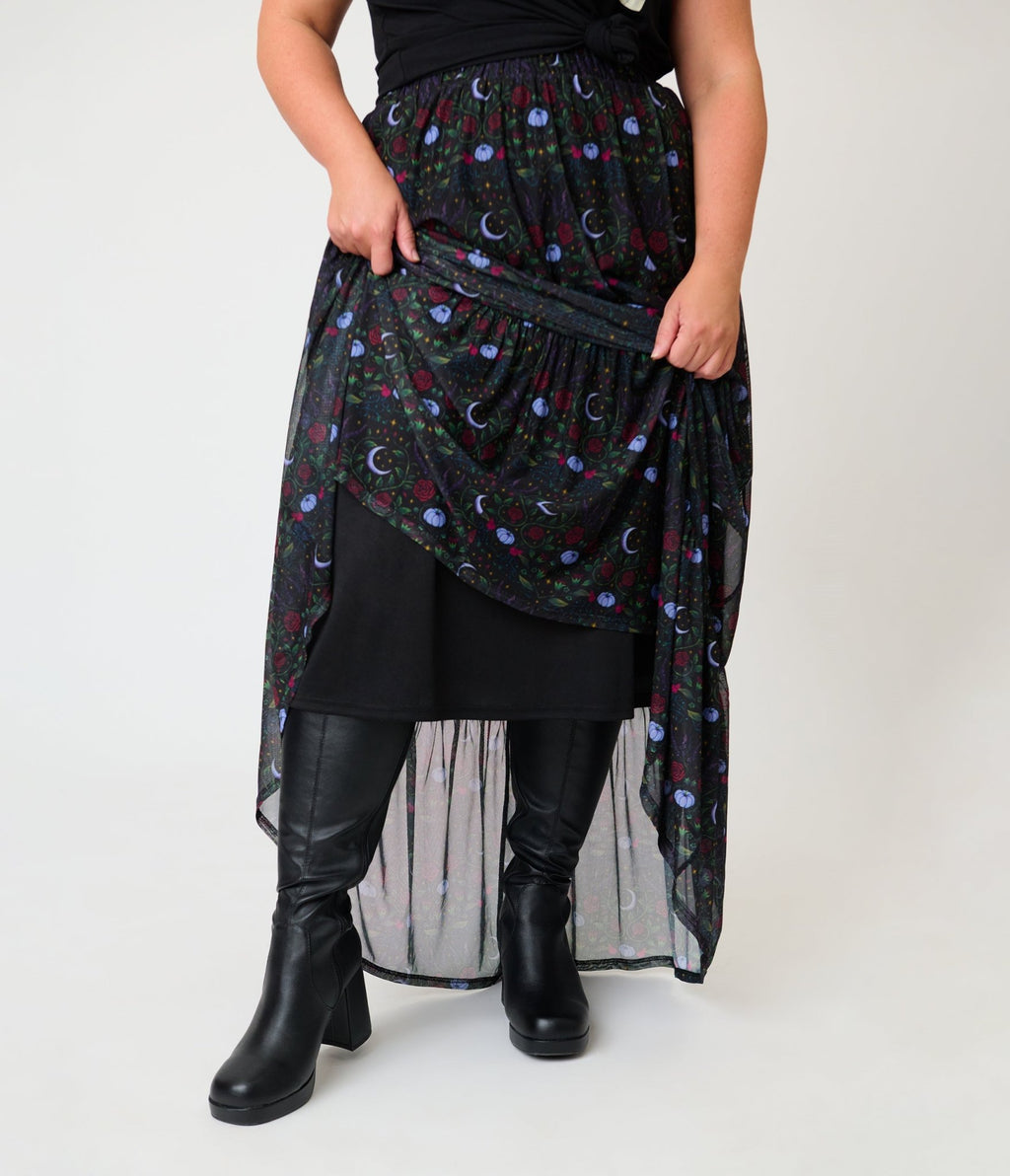 Practical Magic x Smak Parlour Plus Size Midnight Garden Boho Maxi Skirt - Unique Vintage -