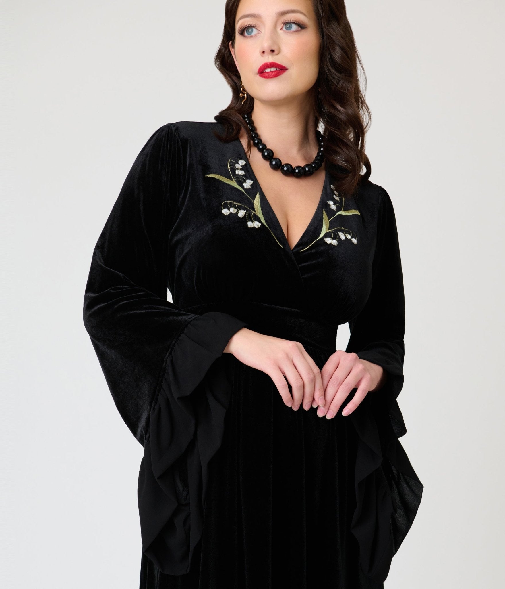 Practical Magic x Unique Vintage Black Velvet Lily Of The Valley Embro