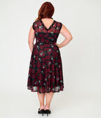 Practical Magic x Unique Vintage Plus Size Dark Roses V-Neck Swing Dress - Unique Vintage -