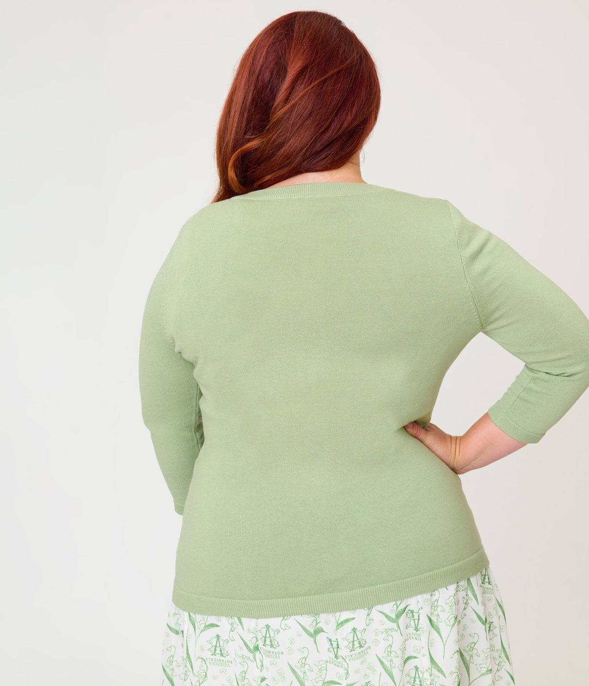 Practical Magic x Unique Vintage Plus Size Sage Green Three Quarter Sleeve Cardigan - Unique Vintage -