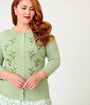 Practical Magic x Unique Vintage Plus Size Sage Green Three Quarter Sleeve Cardigan