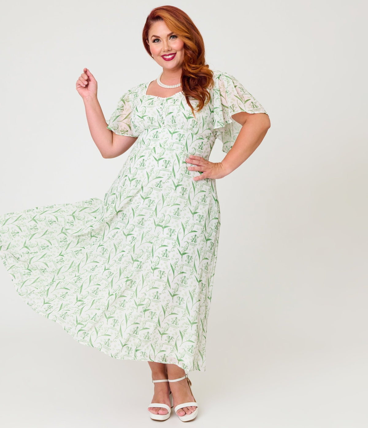 Practical Magic x Unique Vintage Plus Size Verbena Botanical Sally Midi Dress - Unique Vintage -
