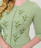 Practical Magic x Unique Vintage Sage Green Three Quarter Sleeve Cardigan - Unique Vintage -