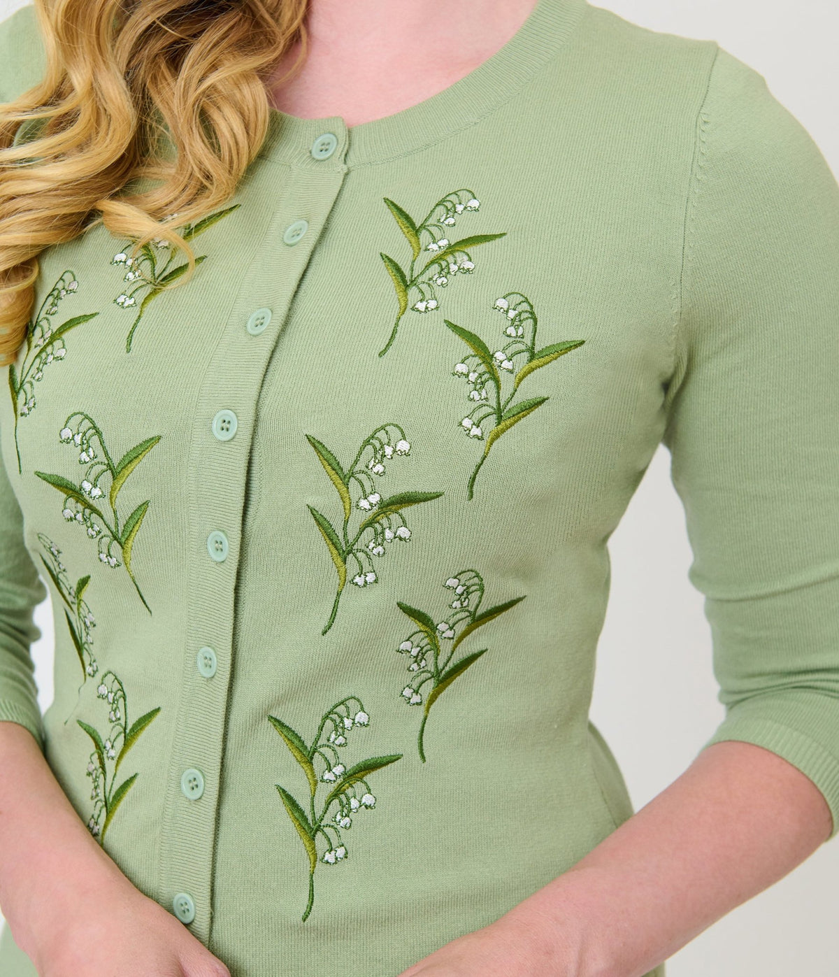 Practical Magic x Unique Vintage Sage Green Three Quarter Sleeve Cardigan - Unique Vintage -