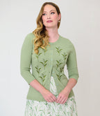 Practical Magic x Unique Vintage Sage Green Three Quarter Sleeve Cardigan - Unique Vintage -