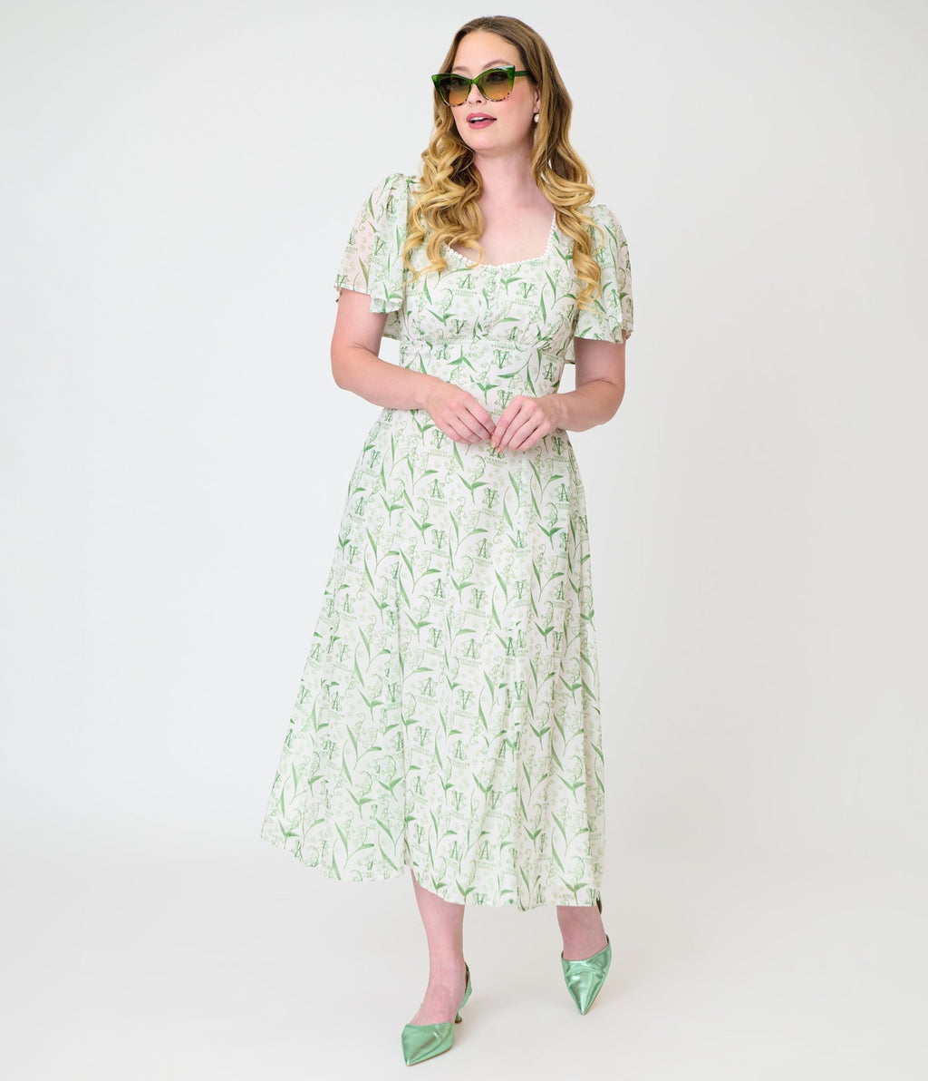 Practical Magic x Unique Vintage Verbena Botanical Sally Midi Dress - Unique Vintage -