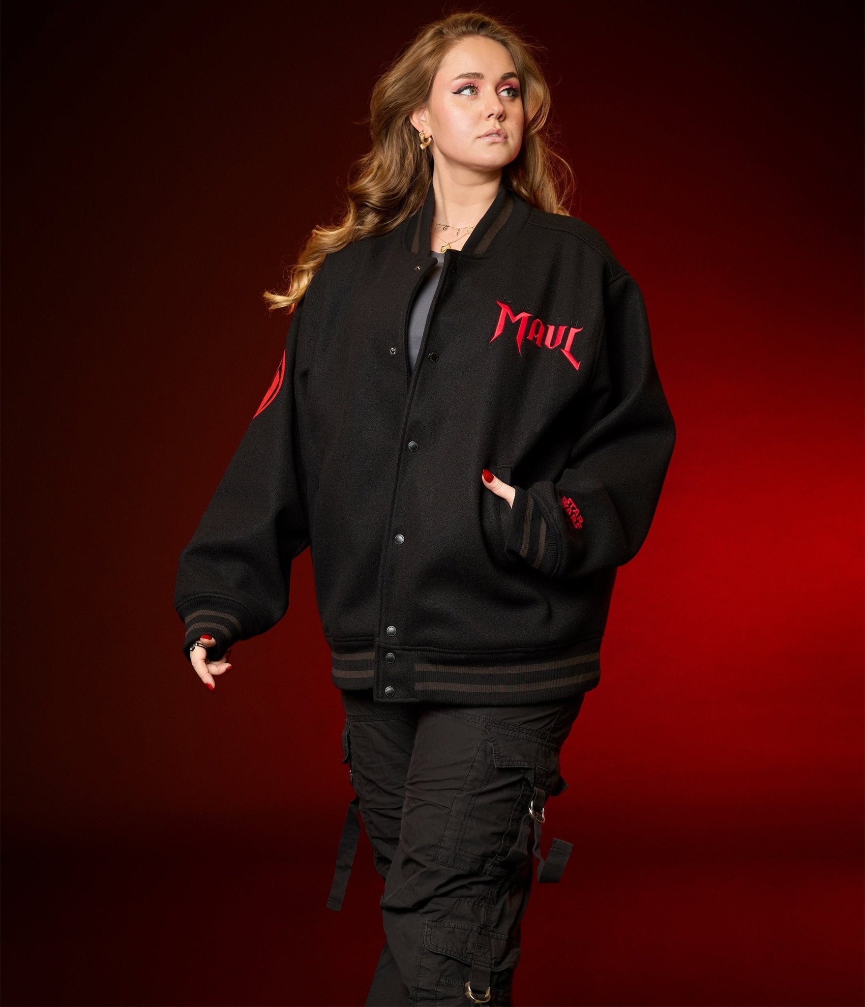Pre - order Cakeworthy Darth Maul Varsity Jacket - Unique Vintage - Womens, TOPS, OUTERWEAR