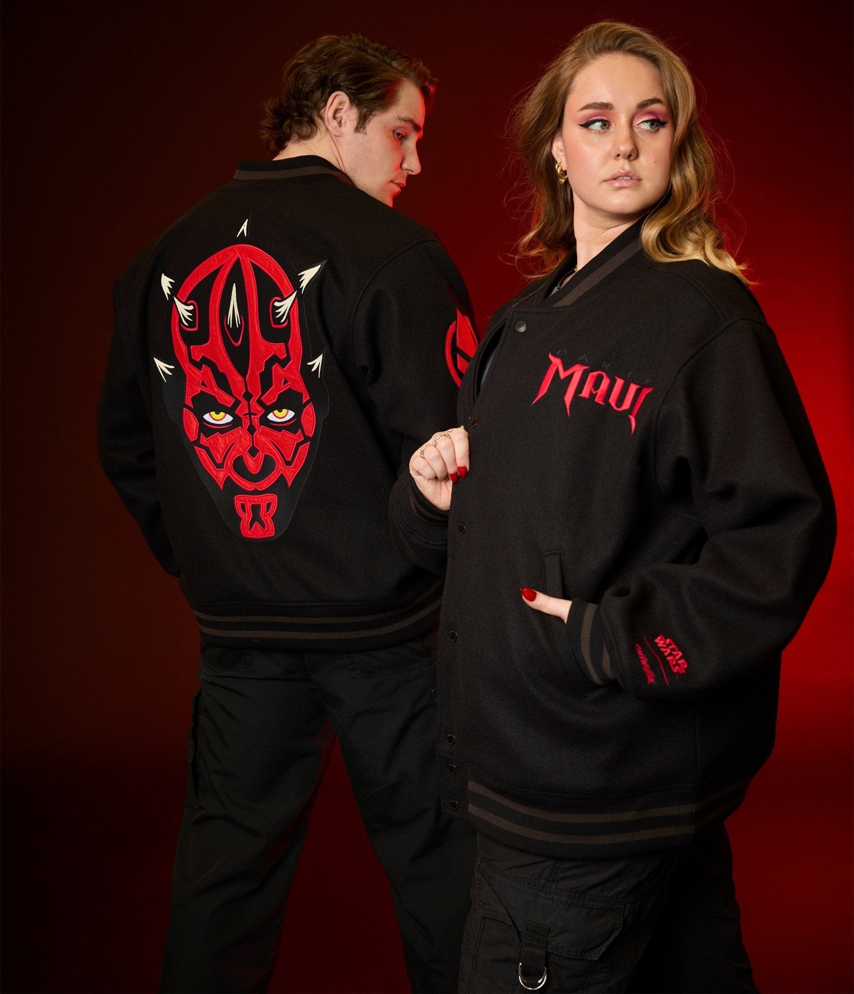 Pre - order Cakeworthy Darth Maul Varsity Jacket - Unique Vintage - Womens, TOPS, OUTERWEAR