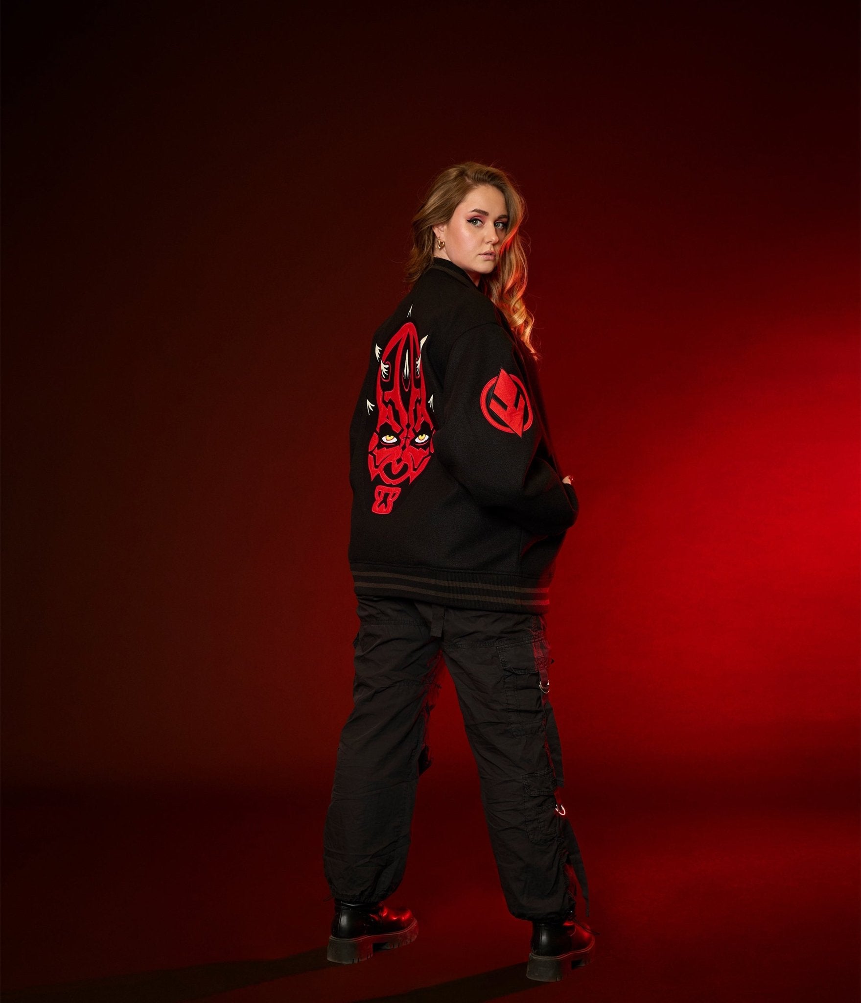 Pre - order Cakeworthy Darth Maul Varsity Jacket - Unique Vintage - Womens, TOPS, OUTERWEAR