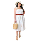 Preorder - Barbie™ x Unique Vintage Plus Size White Picnic Perfect Midi Dress - Unique Vintage - Womens, DRESSES, MIDI