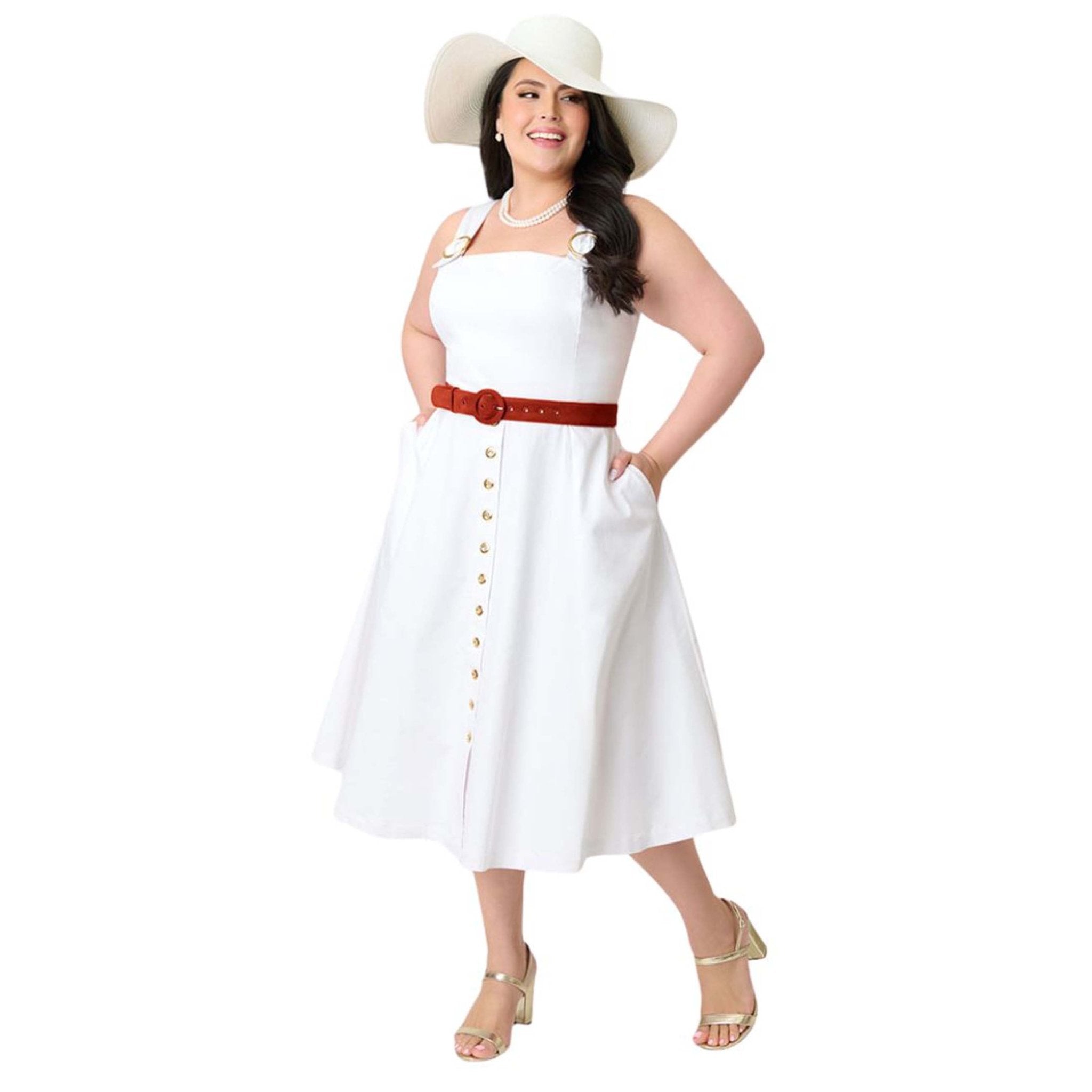 Barbie x Unique Vintage Plus Size White Picnic Perfect Midi Dress
