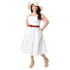 Preorder - Barbie™ x Unique Vintage Plus Size White Picnic Perfect Midi Dress - Unique Vintage - Womens, DRESSES, MIDI