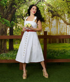 Preorder - Barbie™ x Unique Vintage White Picnic Perfect Midi Dress - Unique Vintage - Womens, DRESSES, MIDI