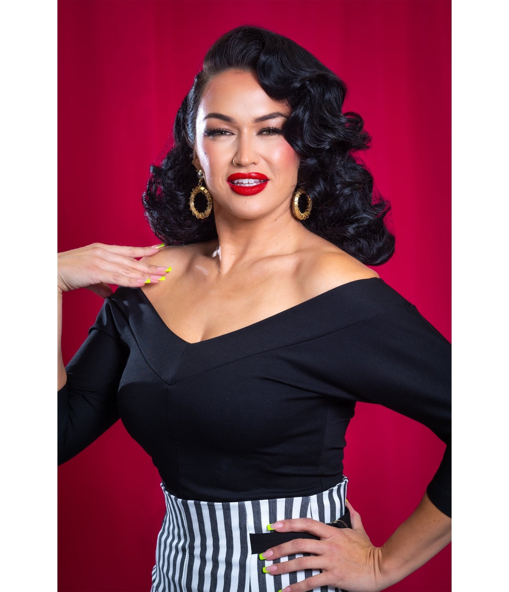 Preorder - Black Midcentury V - Neck Top - Unique Vintage - Womens, TOPS, SHIRTS