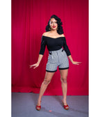 Preorder - Black & White Stripe Cheeky Shorts - Unique Vintage - Womens, BOTTOMS, SHORTS