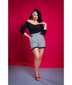 Preorder - Black & White Stripe Cheeky Shorts - Unique Vintage - Womens, BOTTOMS, SHORTS