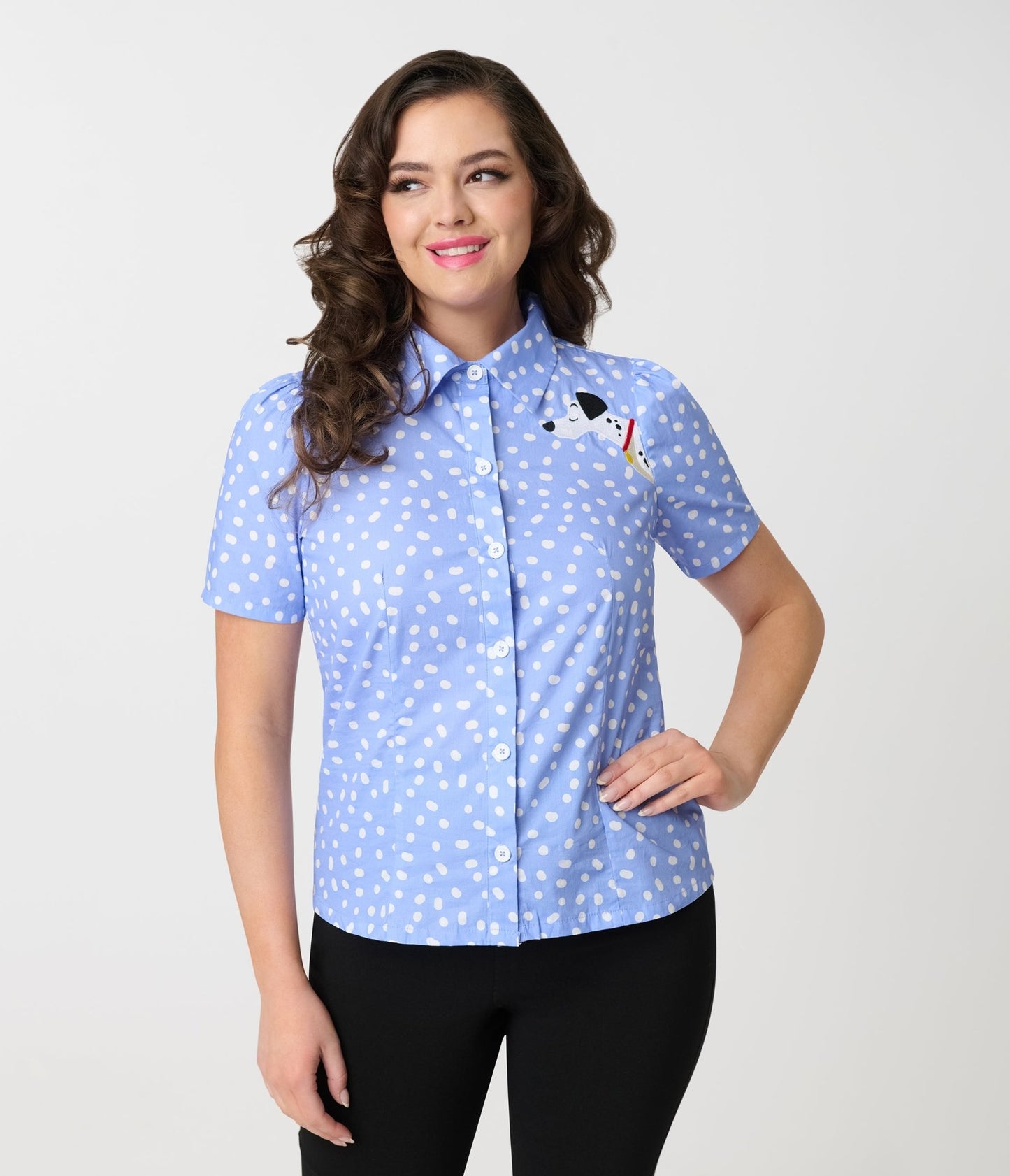 Disney Cats & Dogs Collection by Unique Vintage Blue & White Polka Dot Pongo Top - Unique Vintage - Womens, TOPS, WOVEN TOPS