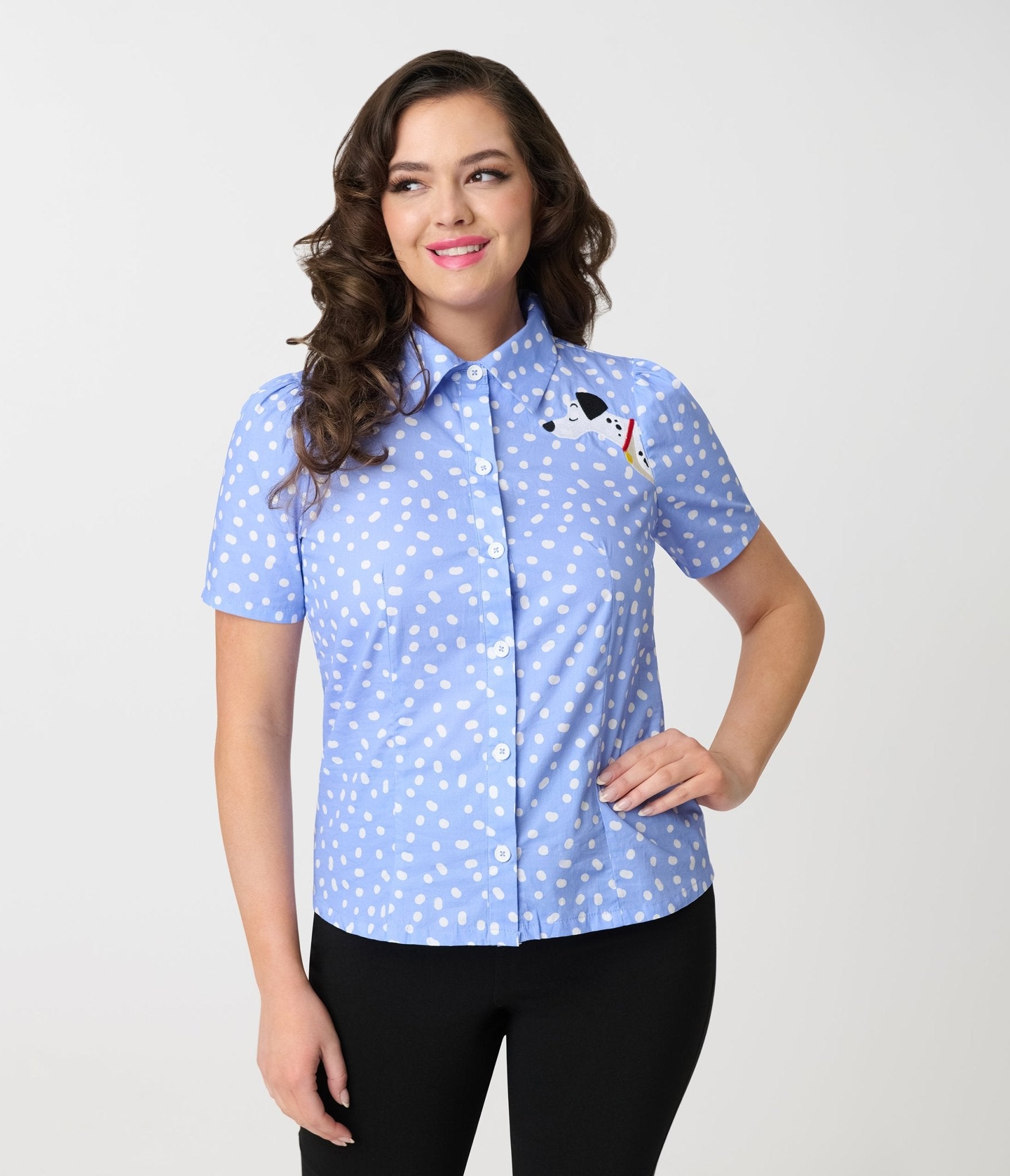 Disney Cats & Dogs Collection by Unique Vintage Blue & White Polka Dot Pongo Top - Unique Vintage - Womens, TOPS, WOVEN TOPS