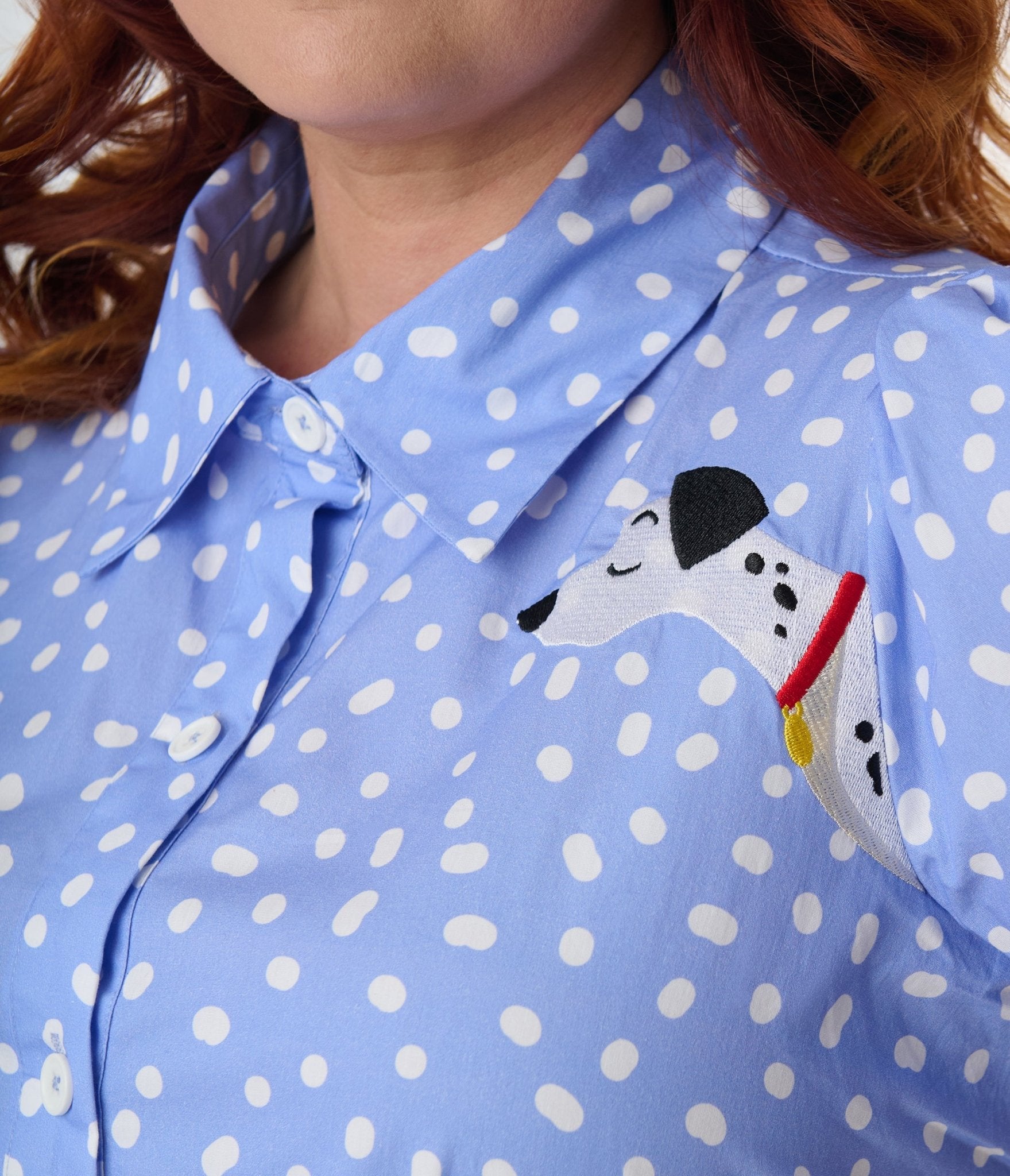Disney Cats & Dogs Collection by Unique Vintage Plus Size Blue & White Polka Dot Pongo Top - Unique Vintage - Womens, TOPS