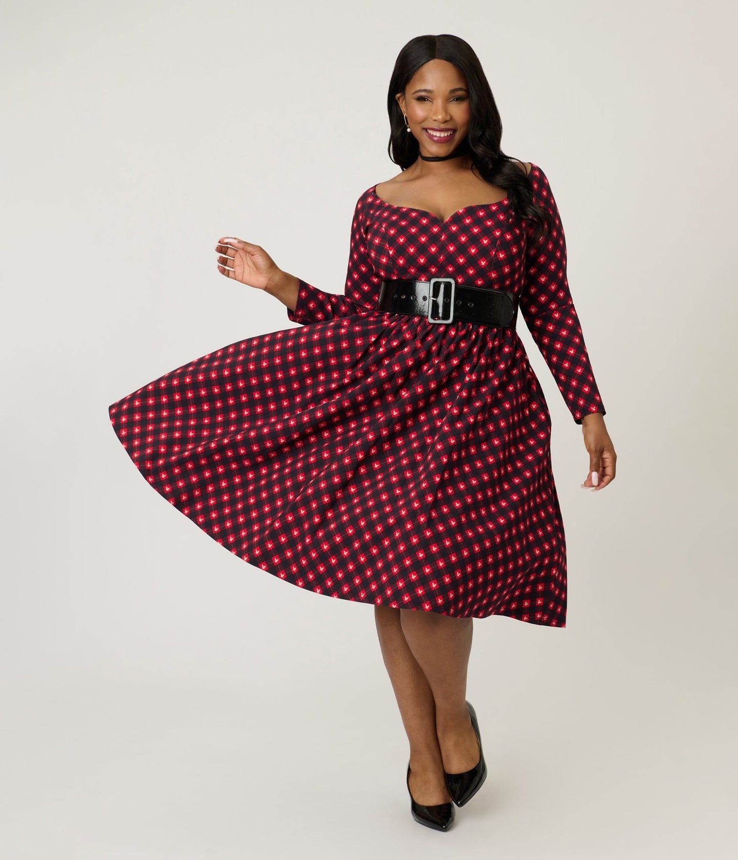 Preorder - Disney Holiday Collection by Unique Vintage Plus Size Red Mickey Plaid Swing Dress - Unique Vintage - Womens, DRESSES, SWING