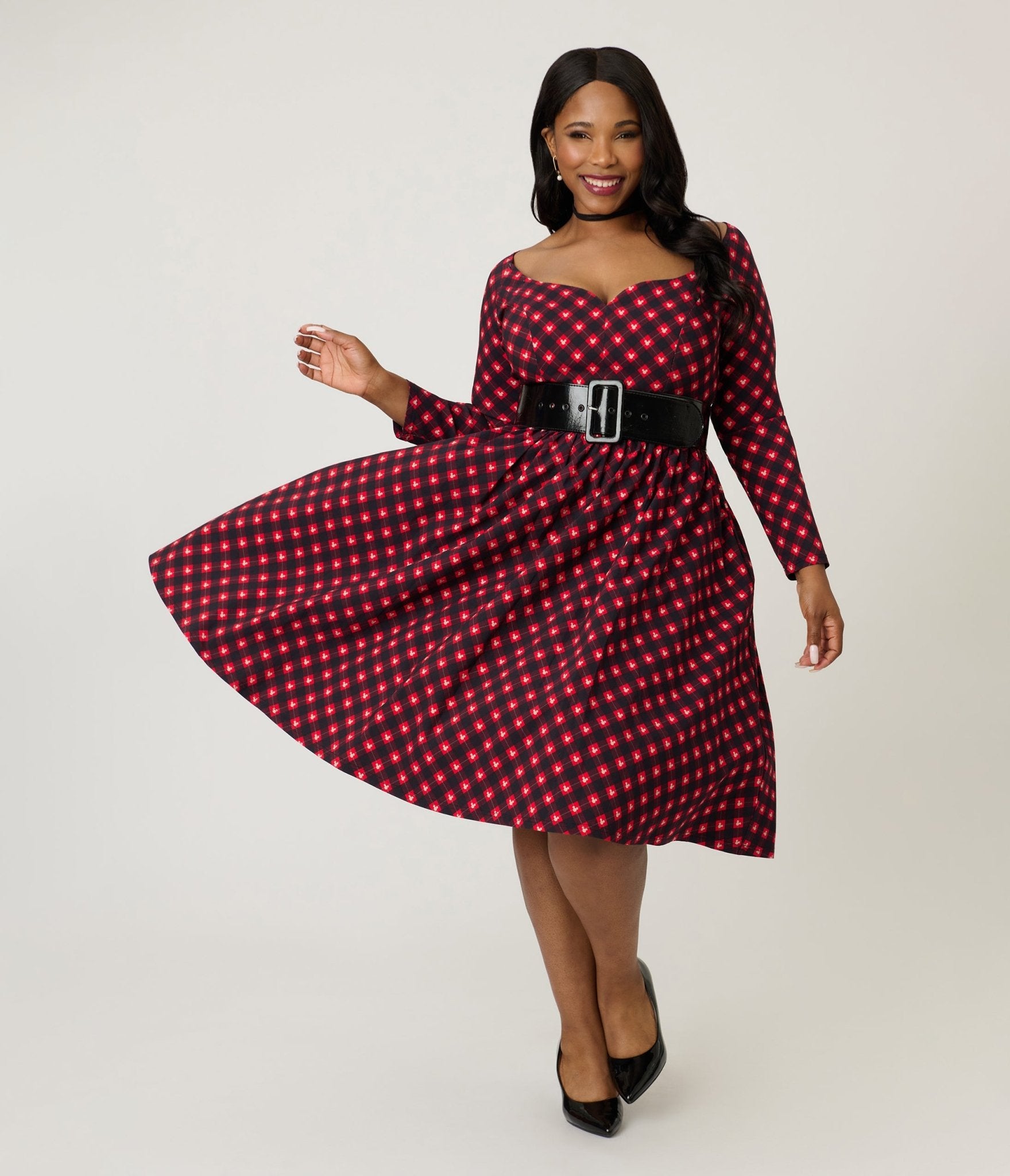 Preorder - Disney Holiday Collection by Unique Vintage Plus Size Red Mickey Plaid Swing Dress - Unique Vintage - Womens, DRESSES, SWING