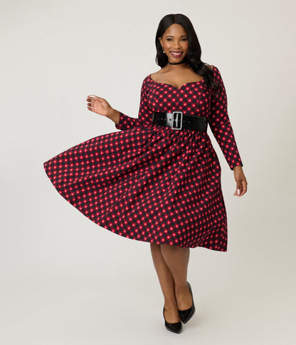Preorder - Disney Holiday Collection by Unique Vintage Plus Size Red Mickey Plaid Swing Dress - Unique Vintage - Womens, DRESSES, SWING