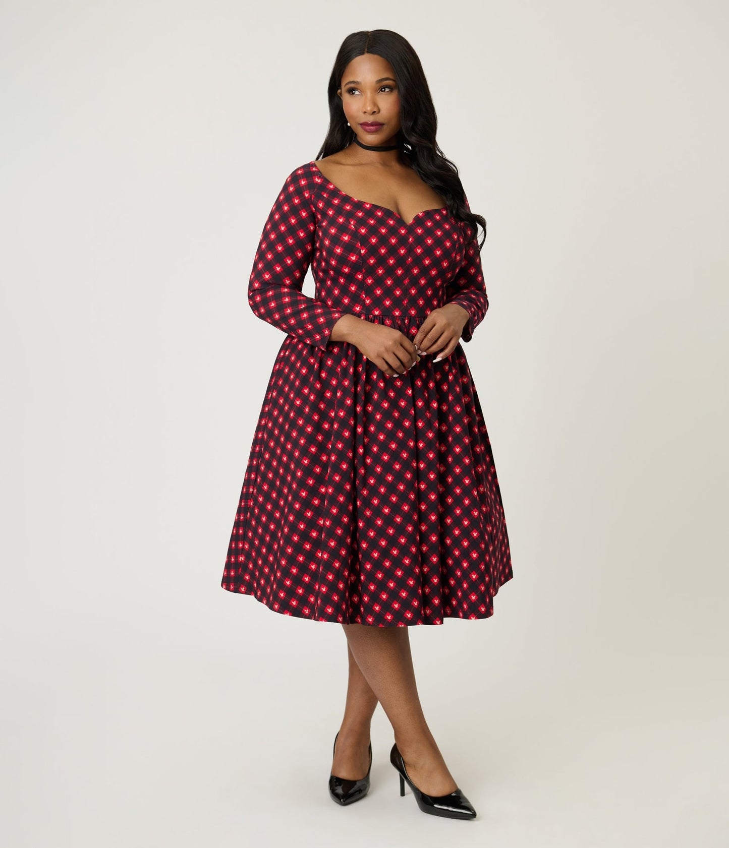 Preorder - Disney Holiday Collection by Unique Vintage Plus Size Red Mickey Plaid Swing Dress - Unique Vintage - Womens, DRESSES, SWING