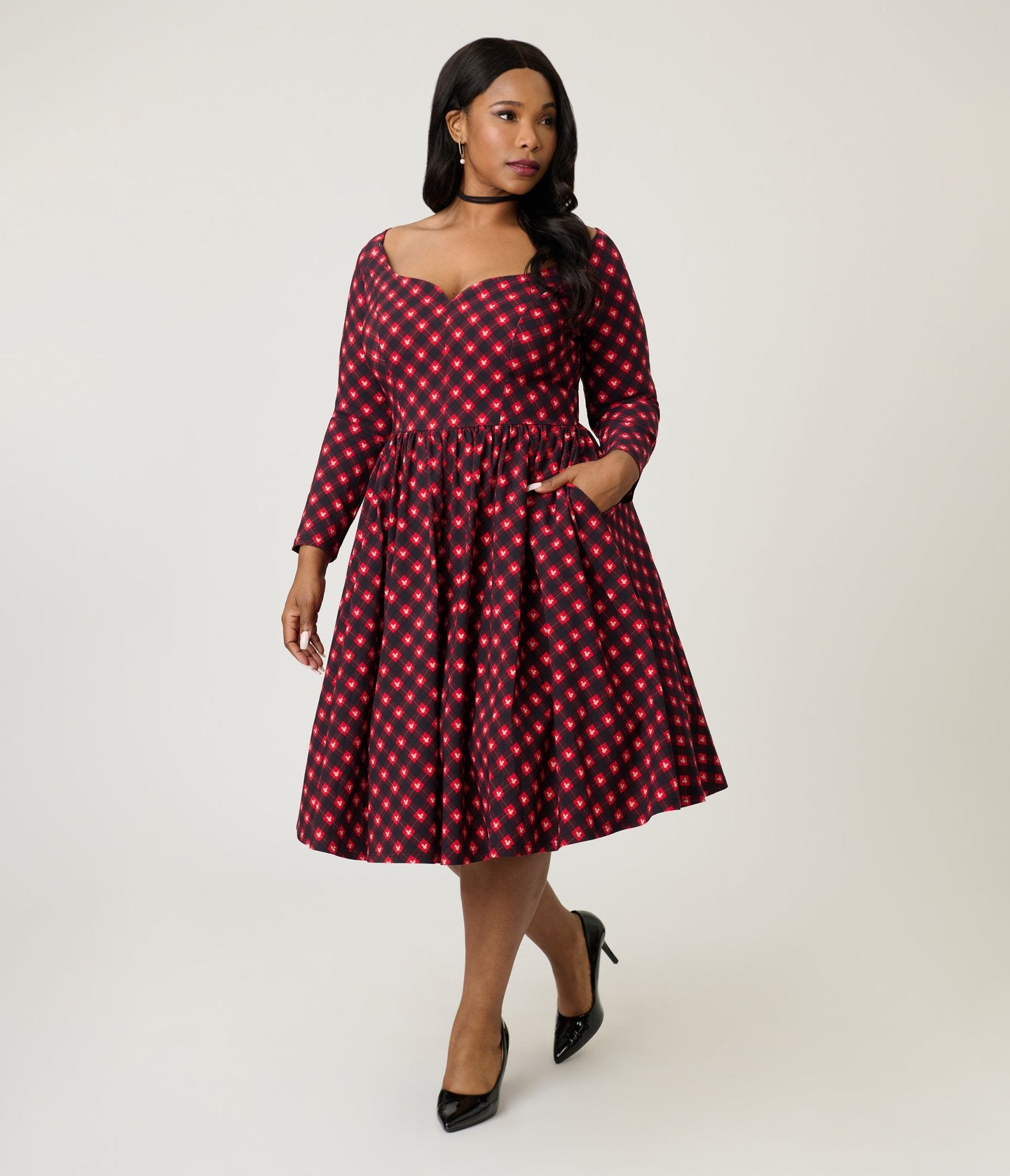 Preorder - Disney Holiday Collection by Unique Vintage Plus Size Red Mickey Plaid Swing Dress - Unique Vintage - Womens, DRESSES, SWING