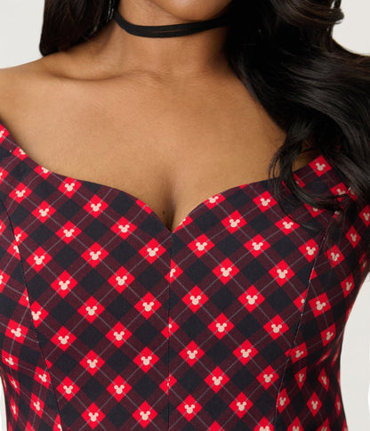 Preorder - Disney Holiday Collection by Unique Vintage Plus Size Red Mickey Plaid Swing Dress - Unique Vintage - Womens, DRESSES, SWING