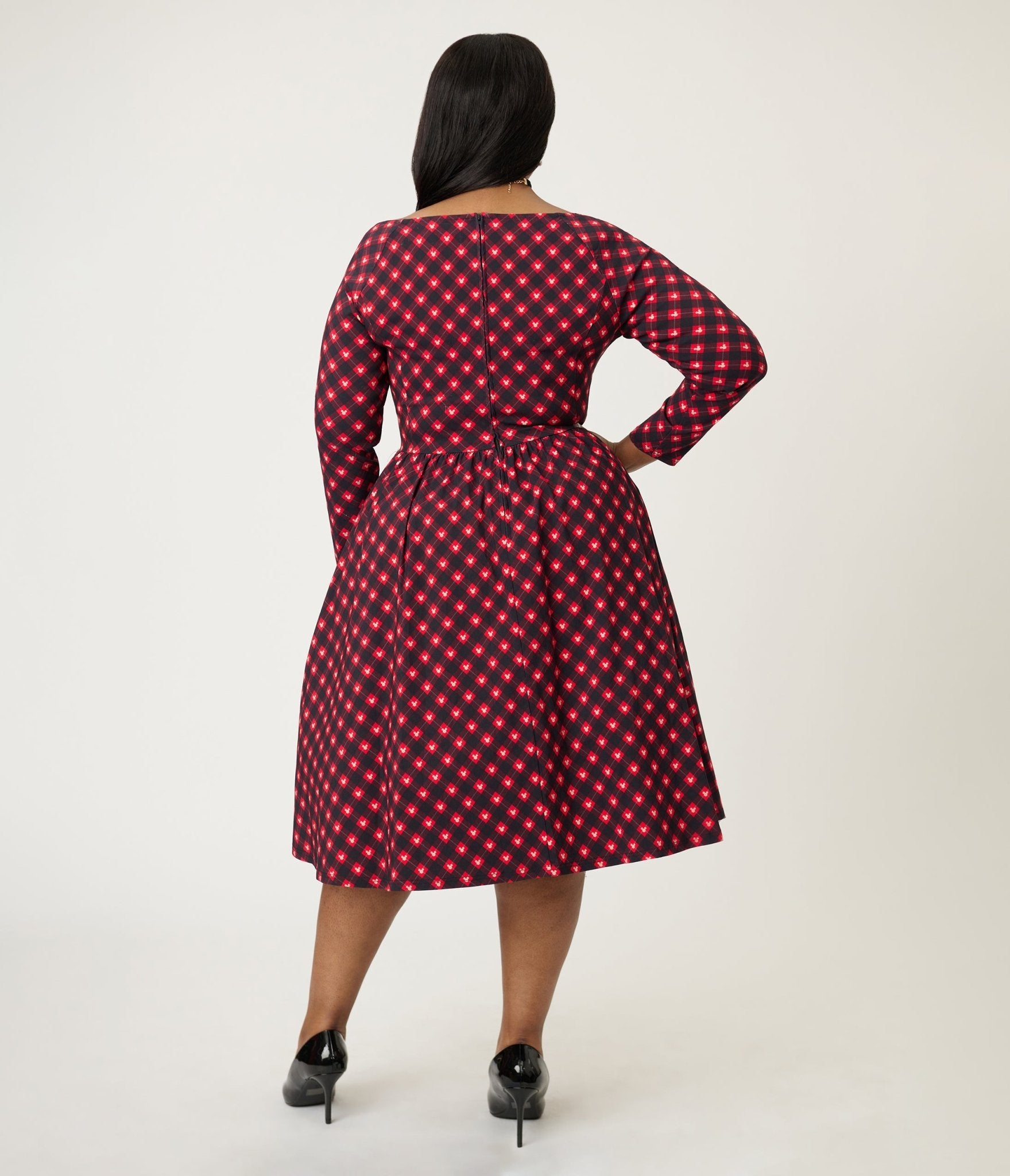 Preorder - Disney Holiday Collection by Unique Vintage Plus Size Red Mickey Plaid Swing Dress - Unique Vintage - Womens, DRESSES, SWING