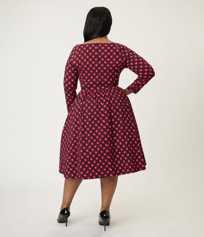Preorder - Disney Holiday Collection by Unique Vintage Plus Size Red Mickey Plaid Swing Dress - Unique Vintage - Womens, DRESSES, SWING