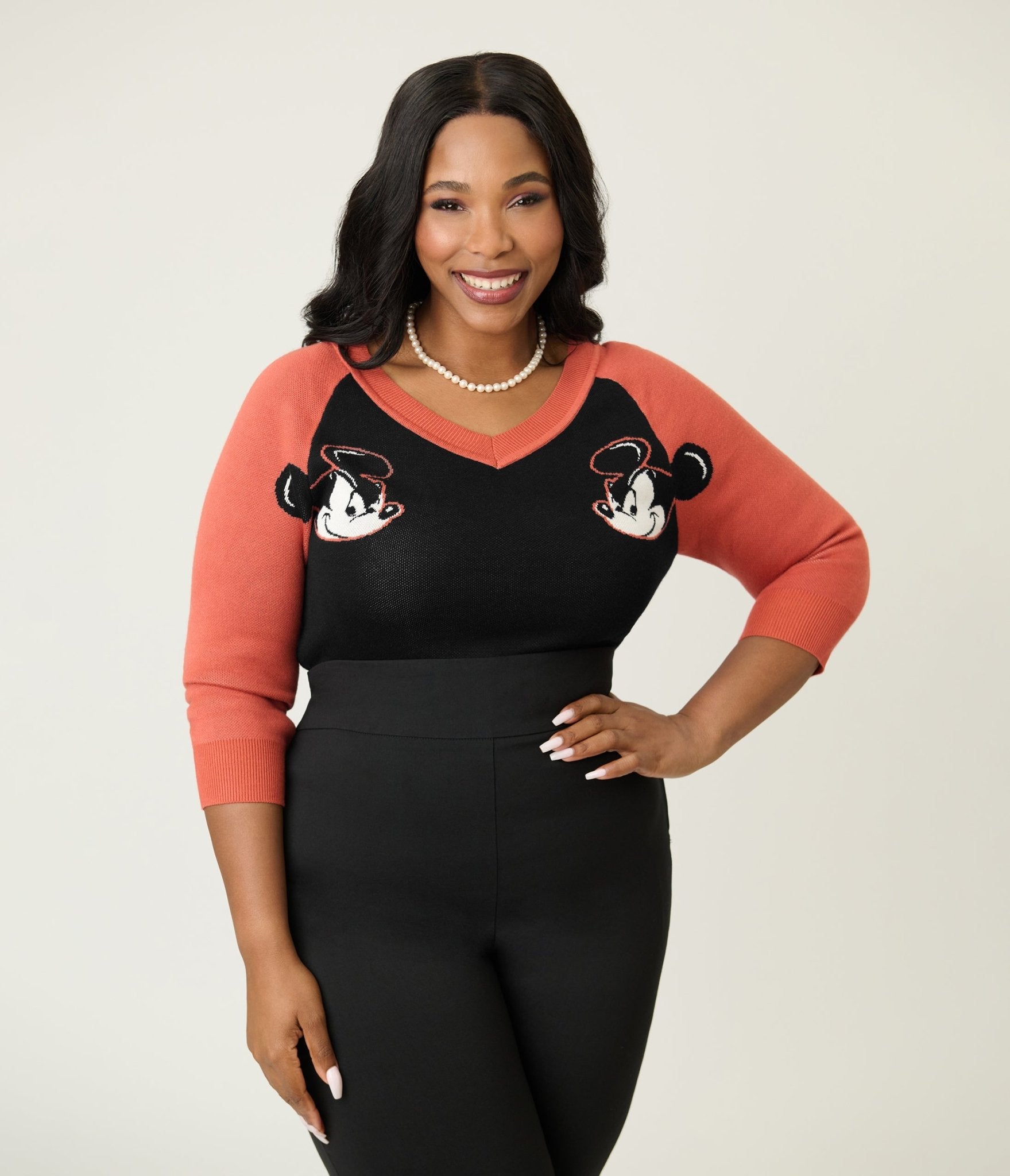Disney Mickey & Friends Collection by Unique Vintage Plus Black & Orange Mickey Sweater - Unique Vintage - Womens, SWEATERS