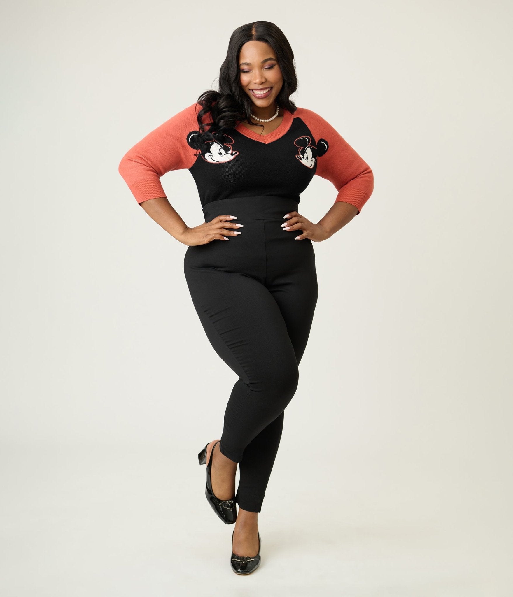 Disney Mickey & Friends Collection by Unique Vintage Plus Black & Orange Mickey Sweater - Unique Vintage - Womens, SWEATERS