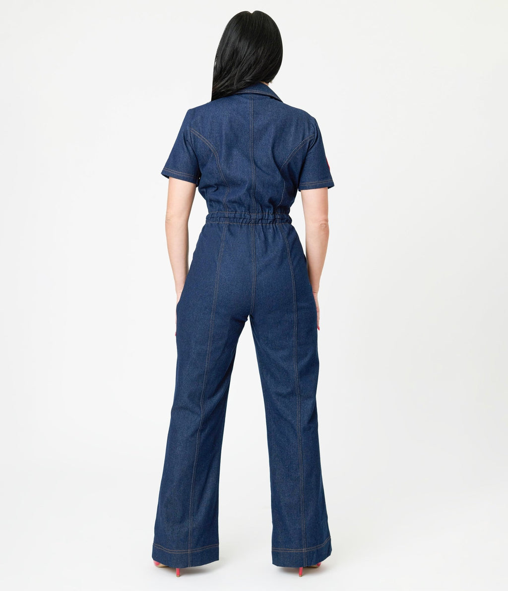 Disney Pixar Cars Collection by Unique Vintage Pit Crew Denim Jumpsuit - Unique Vintage - Women, BOTTOMS, ROMPERS & JUMPSUITS
