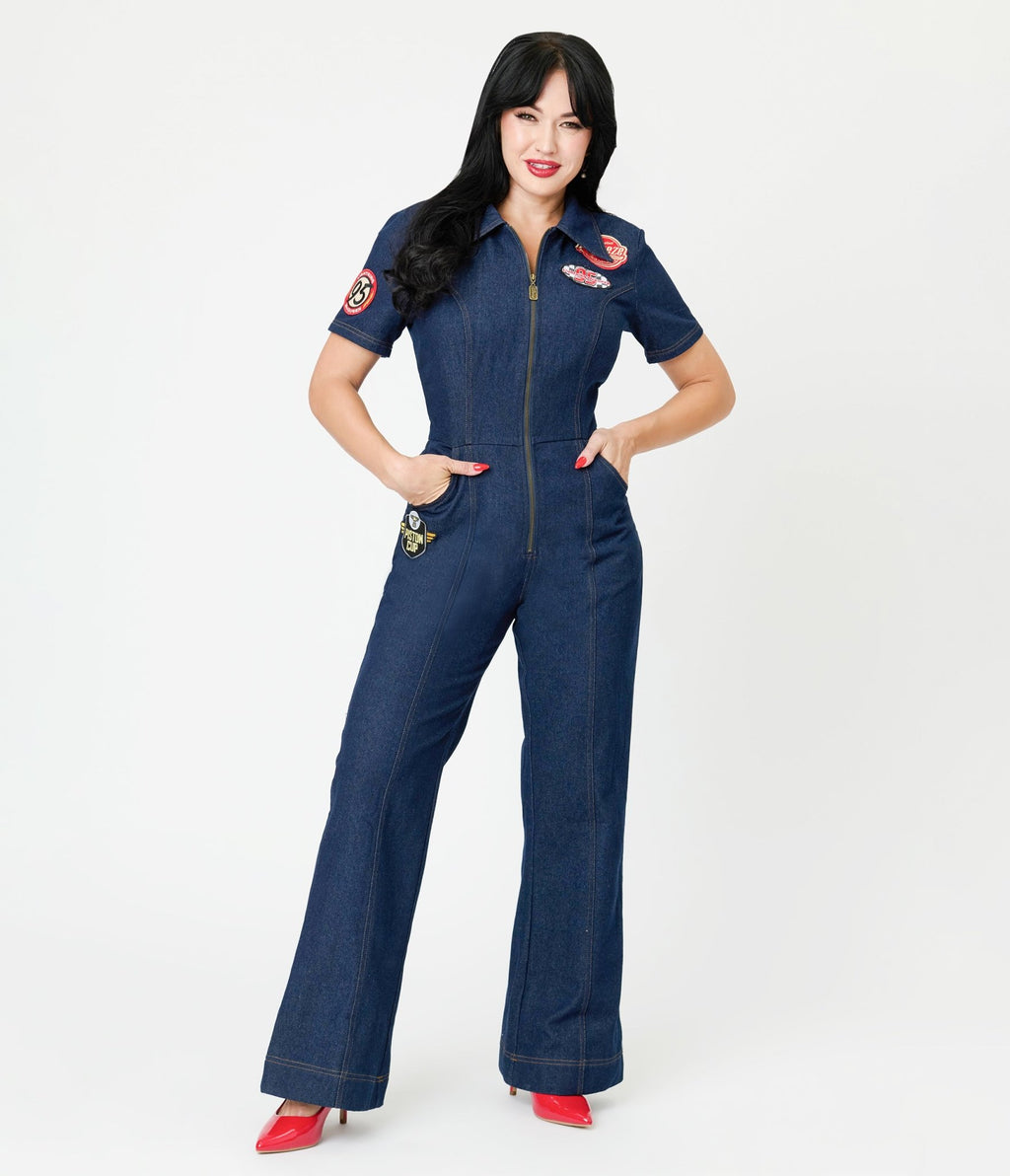 Disney Pixar Cars Collection by Unique Vintage Pit Crew Denim Jumpsuit - Unique Vintage - Women, BOTTOMS, ROMPERS & JUMPSUITS