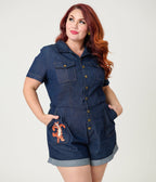 Preorder - Disney Winnie the Pooh x Unique Vintage Plus Size Tigger Denim Romper - Unique Vintage - Womens, BOTTOMS, ROMPERS AND JUMPSUITS
