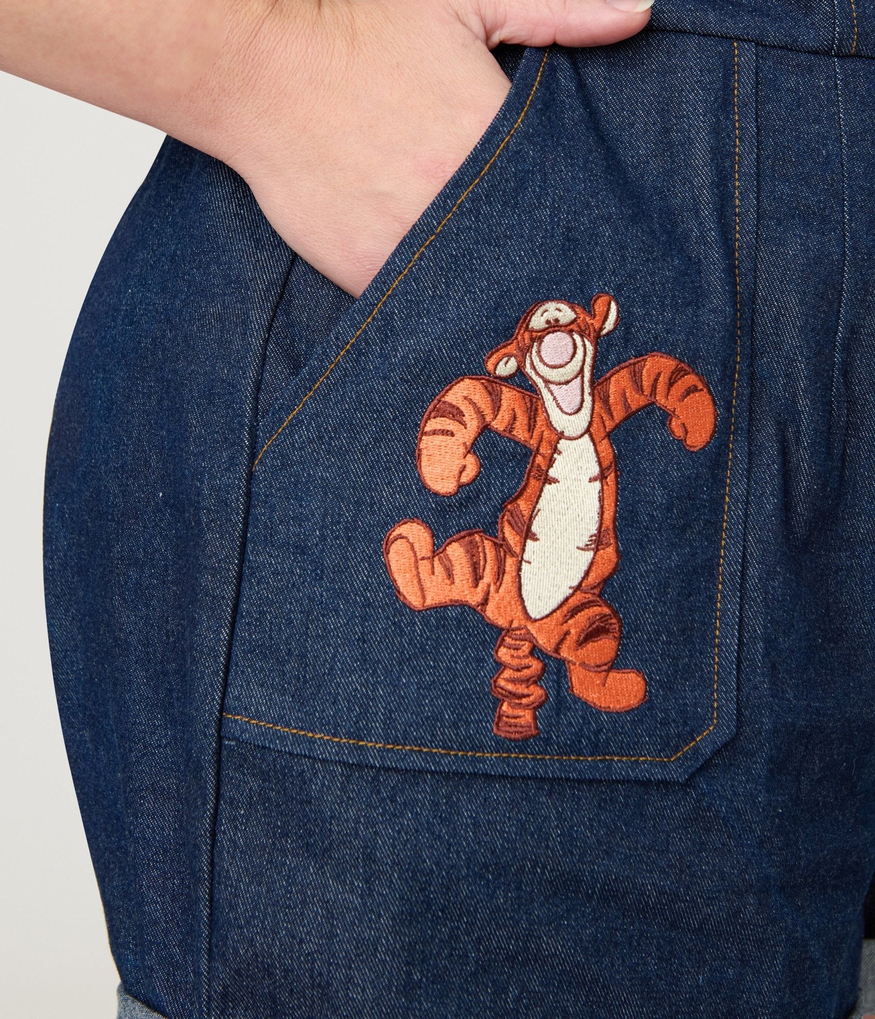 Preorder - Disney Winnie the Pooh x Unique Vintage Plus Size Tigger Denim Romper - Unique Vintage - Womens, BOTTOMS, ROMPERS AND JUMPSUITS