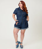 Preorder - Disney Winnie the Pooh x Unique Vintage Plus Size Tigger Denim Romper - Unique Vintage - Womens, BOTTOMS, ROMPERS AND JUMPSUITS