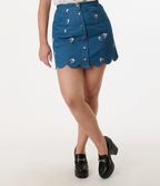 Preorder - Disney's Bambi Collection by Smak Parlour Flower Denim Mini Skirt - Unique Vintage - Womens, BOTTOMS, SKIRTS