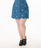 Disney's Bambi Collection by Smak Parlour Plus Size Flower Denim Mini Skirt - Unique Vintage - Womens, BOTTOMS, SKIRTS