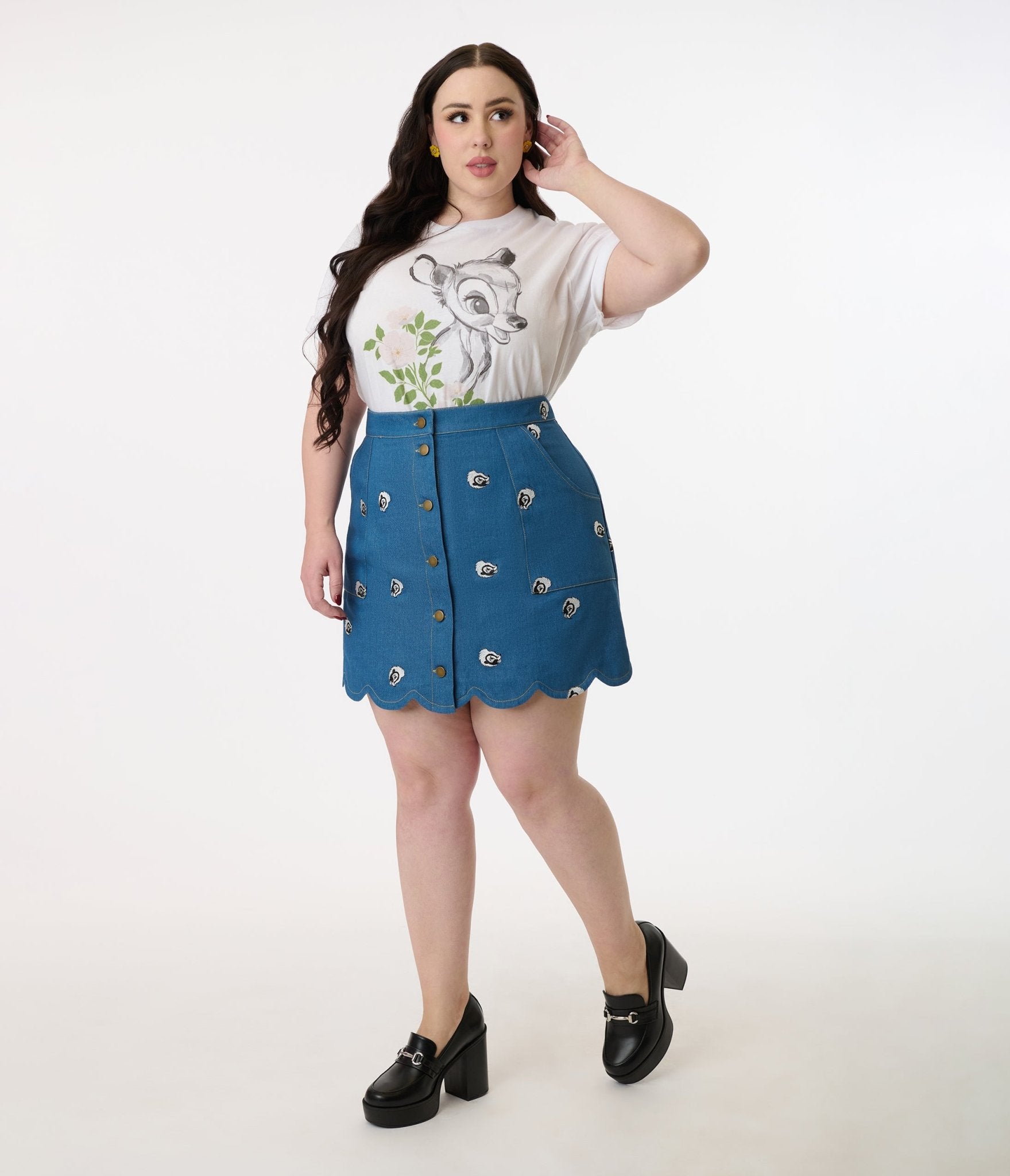 Disney's Bambi Collection by Smak Parlour Plus Size Flower Denim Mini Skirt - Unique Vintage - Womens, BOTTOMS, SKIRTS