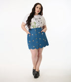 Disney's Bambi Collection by Smak Parlour Plus Size Flower Denim Mini Skirt - Unique Vintage - Womens, BOTTOMS, SKIRTS