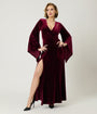 Elvira x Unique Vintage Burgundy Dagger Velvet Maxi Dress